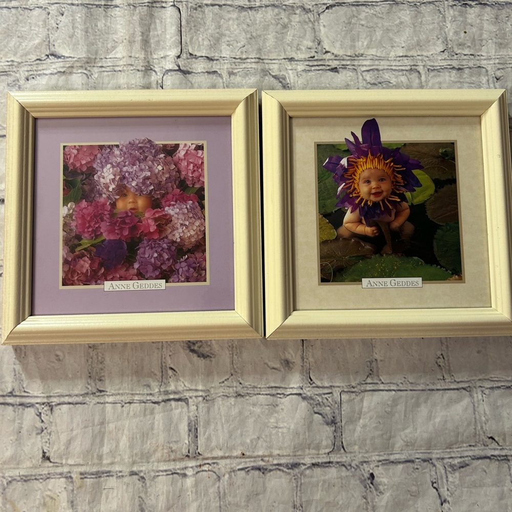 ANNE GEDDES (2) ADORABLE WALL SQUARE BABIES AND FLOWERS PICTURE FRAMES